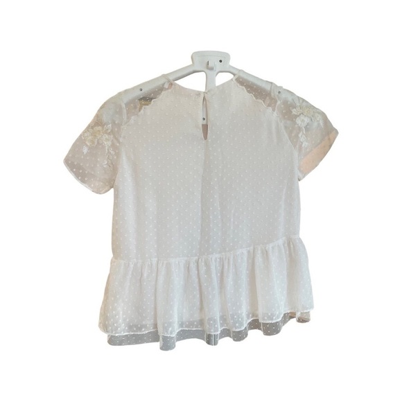 Zara Trafaluc collection off-white Swiss dot embroidered peplum top - Picture 6 of 8